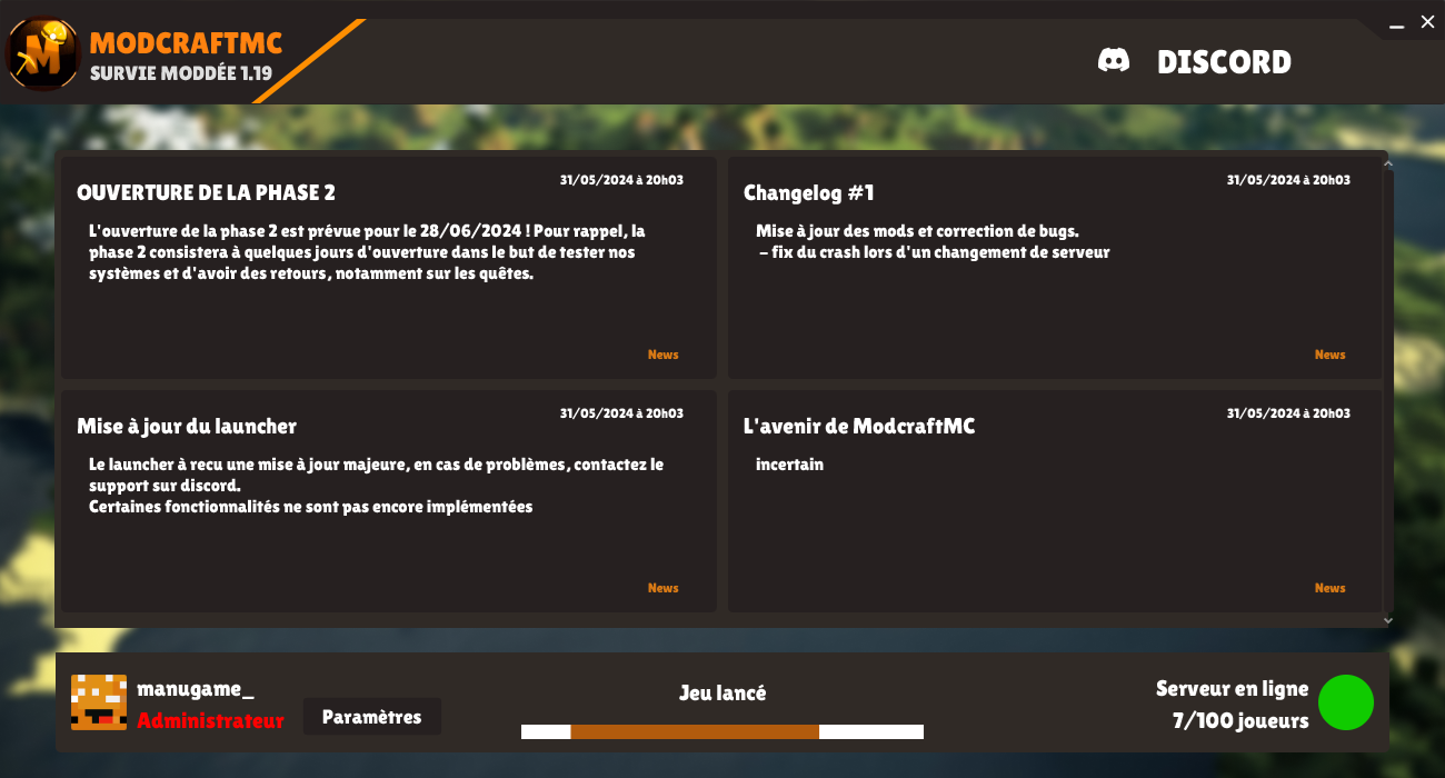 Photo du launcher de ModcraftMC